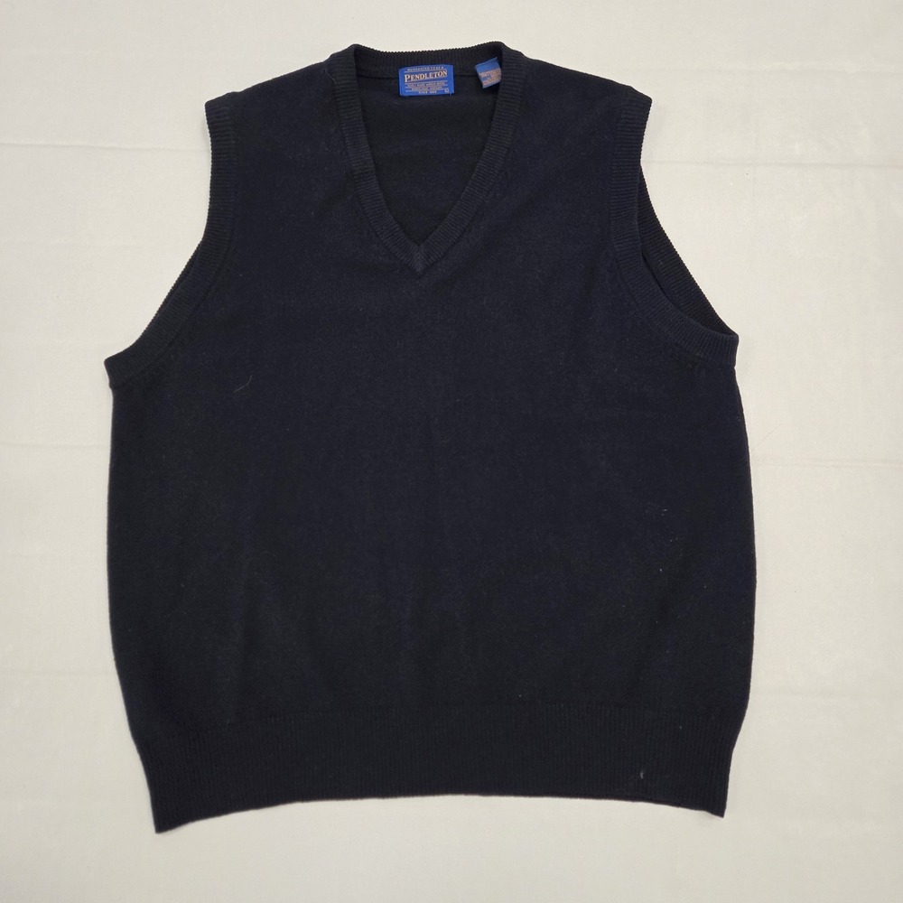 VTG‎ PENDLETON Sweater Vest Mens Sz Large Navy Blue 100% Lambswool V-Neck Preppy
